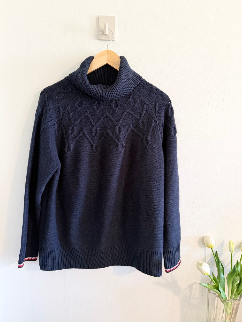 Tommy Hilfiger Navy Cable Knit Turtleneck Sweater Women’s Large